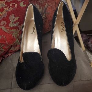 Qupid black micro suede wedge type, low heel shoe.